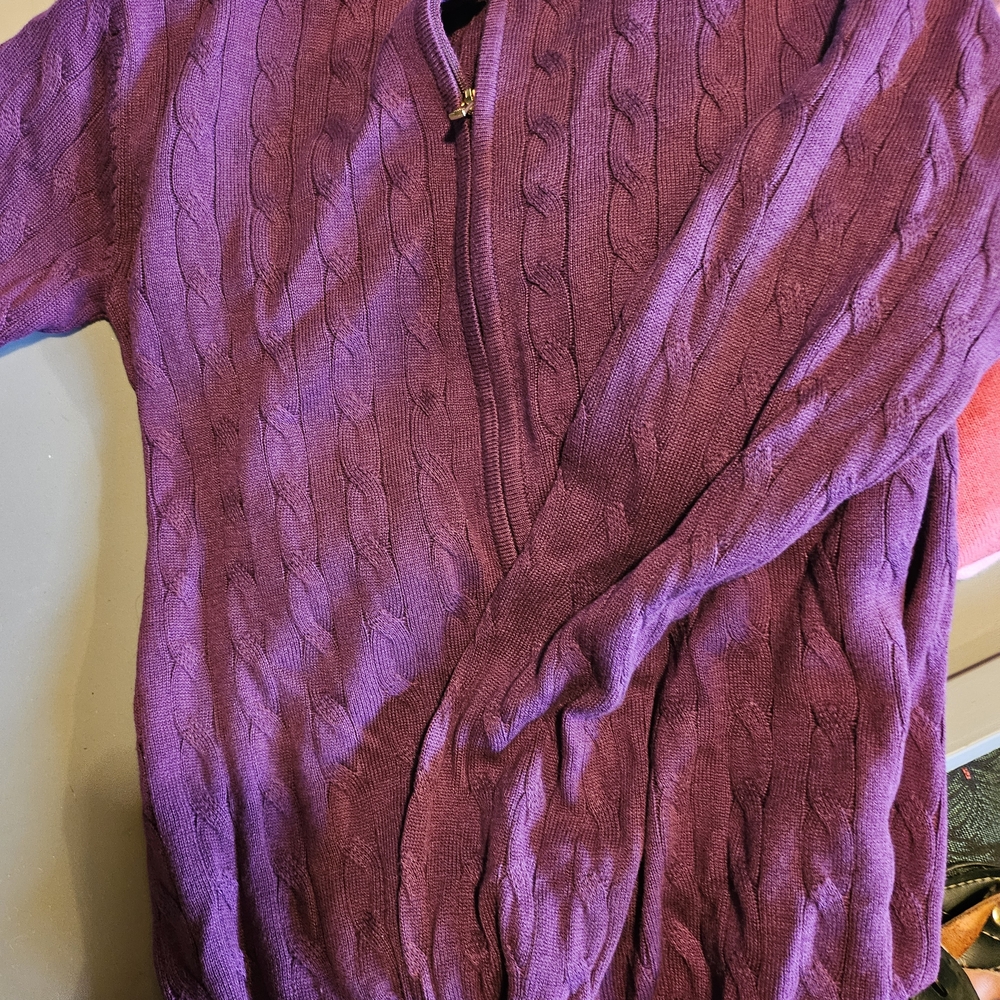 Peter Millar Purple Cardigan Sweater with Knit Texture